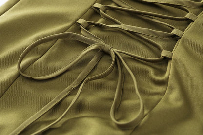 Summer Elegant Olive Green Maxi Dress for Women Flowy Long Dress with Scarf Birthday Party Beach Graduation dress