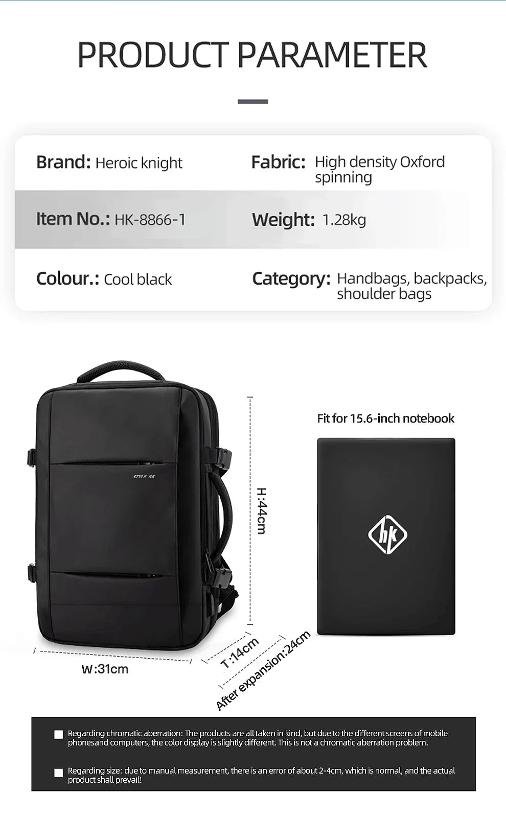 Business Backpack for Men Waterproof Anti-Theft 15.6” Laptop Backpack Casual Large Capacity Expandable Travel Bag Short Trip
