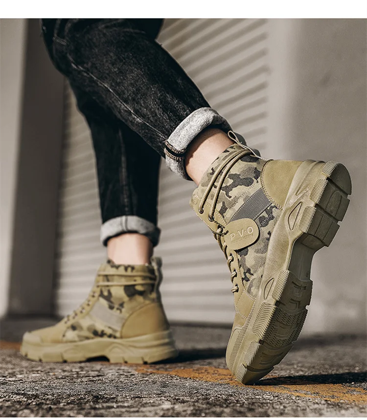Military Boots Men Women Camouflage Khaki Black High-top Industrial Anti Skid Tactic Mechanic Work Climb Sports Sneaker