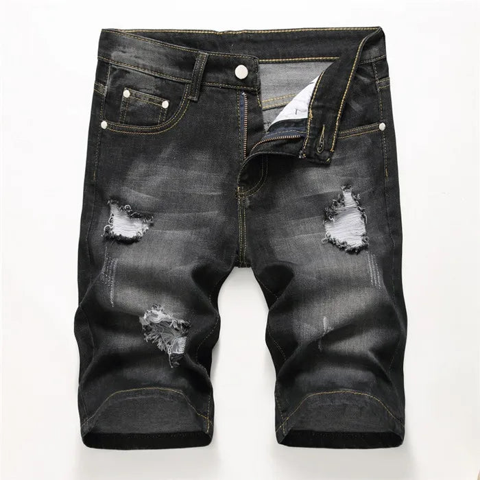 Summer Denim Shorts Men Fahsion Hole Jean Shorts Bermuda Skate Board Harem Mens Jogger Ankle Ripped Wave Knee Length Plus Size