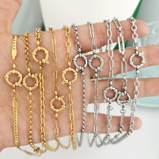Spring Sailor Clasp Necklace Women Men Choker Stainless Steel Geometric Paperclip Link Chain Rolo PVD Gold Color Wholesale