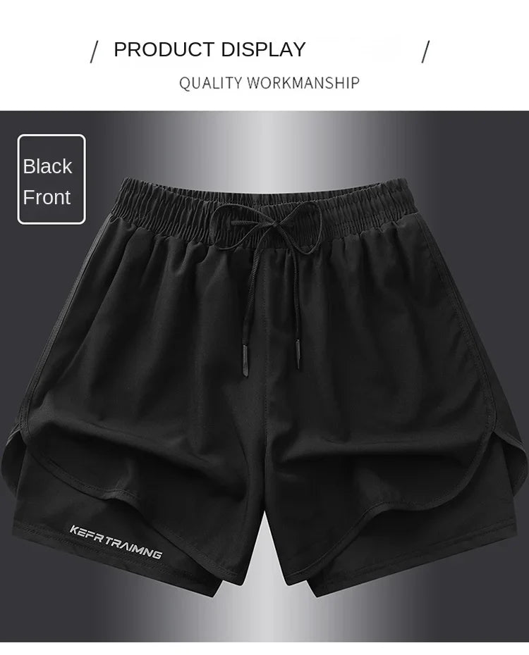 Fake two pieces of summer sports shorts, men's and women's quick drying three point running training itness lining American b