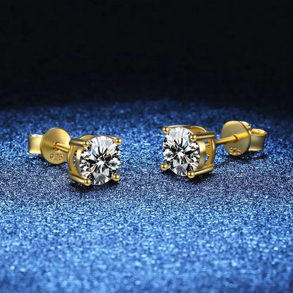 18k Gold D Color Moissanite Studs Earrings for Women Four-claw Sparkly Diamond Earring Wedding Gift S925 Sterling Silver