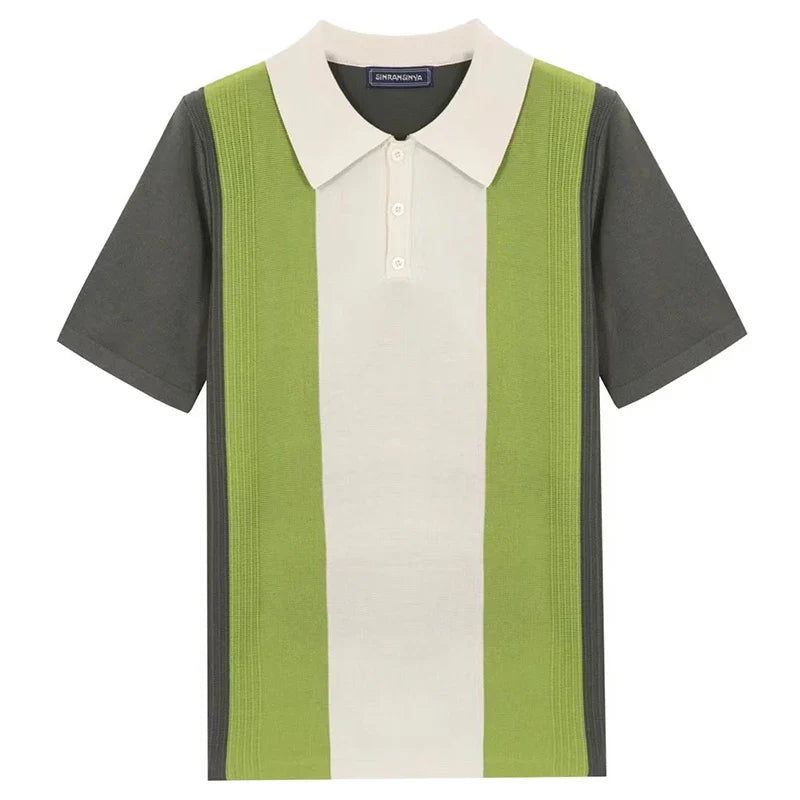 Summer Men's Clothing Luxury Knit Short Sleeve Polo Shirt Retro Button-down Patchwork Popular Fashion Business Leisure Knitwear