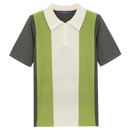 Summer Men's Clothing Luxury Knit Short Sleeve Polo Shirt Retro Button-down Patchwork Popular Fashion Business Leisure Knitwear
