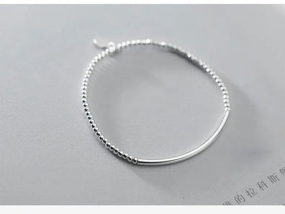 16cm Bracelets For Women Silver 925 Heart Silver Elastic Rope Round Bead Chain Sterling 925 Silver Women's Bracelet