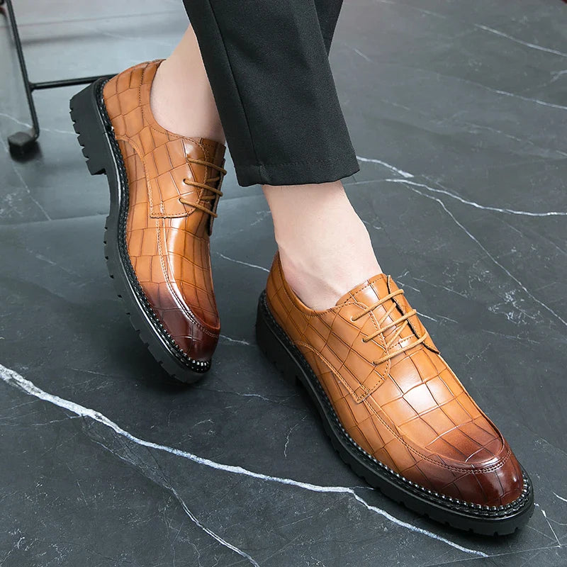 Sapatos sociais masculinos de couro com cadarço estilo britânico casual respirável formal estilo coreano