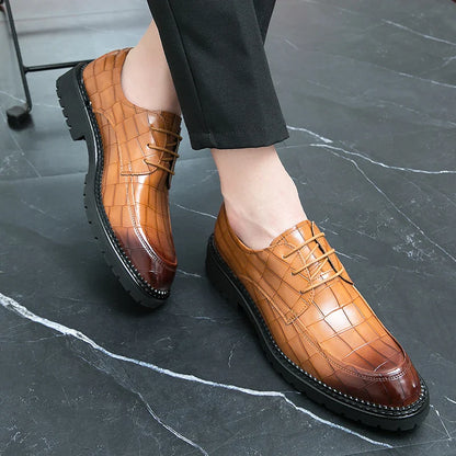 Sapatos sociais masculinos de couro com cadarço estilo britânico casual respirável formal estilo coreano