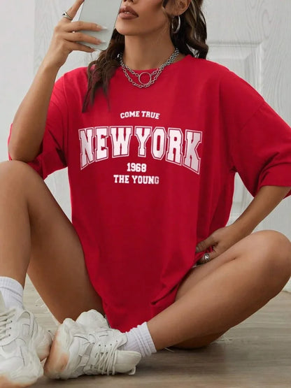 Quando 1968 A Nova Iorque É Jovem Camisetas Femininas De Algodão Oversize Camisetas Diárias Criatividade Roupa Casual Individual De Rua