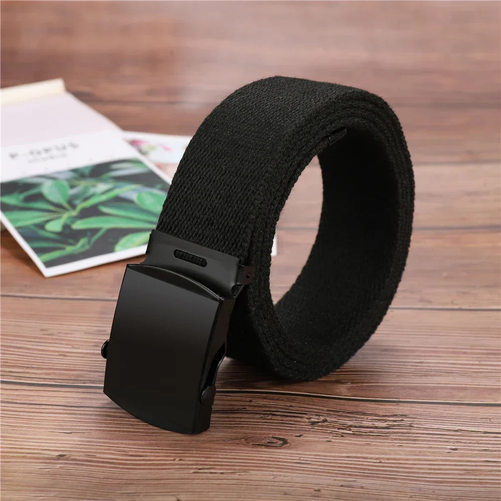 New Unisex Automatic Buckle Fashion Nylon Belt Classic Popular Casual Light Practical Woven Smooth Women Men Canvas Belt 3.8cm