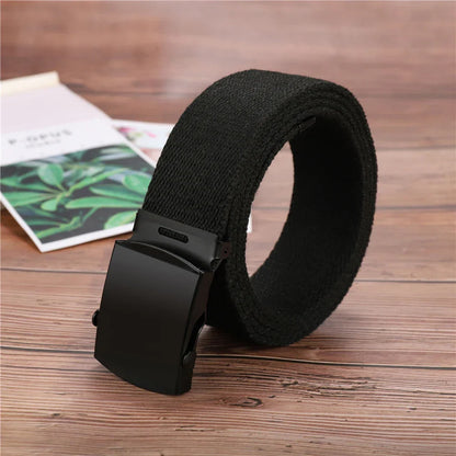 New Unisex Automatic Buckle Fashion Nylon Belt Classic Popular Casual Light Practical Woven Smooth Women Men Canvas Belt 3.8cm
