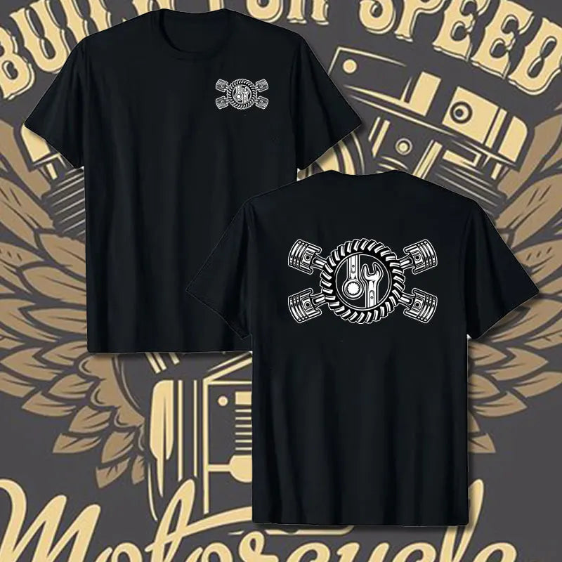 Crossed Pistons Mechanic Garage Engine Graphic T-shirt Summer Cool Men Cotton Tee Shirt All-Match Hipster Streetwear Man T-shirt