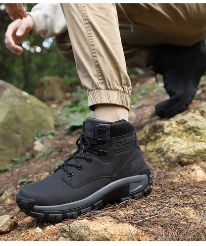 High-Top Leather Men's Boots Breathable Desert Combat Boots Outdoor Non-slip Hiking Boots Men Motorcycle Boots Work Ankle Boots