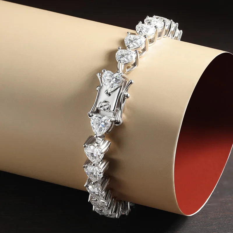 D VVS1 Heart Moissanite Tennis Bracelet Original 925 Sterling Silver Plated 18k White Gold with GRA Bracelets for Women