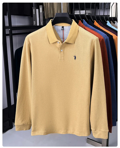 High end brand 100% cotton long sleeve polo shirt fashion luxury pony embroidery business casual comfort new Paul men's T-shirt
