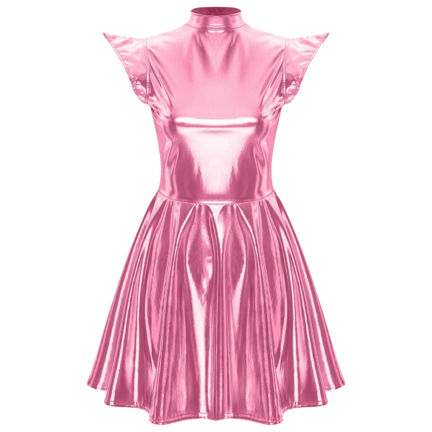 Womens Cocktail Dress Shiny Metallic Dress Alien Space Cap Sleeve High Waist A-line Dress for Halloween Party High Street Dress