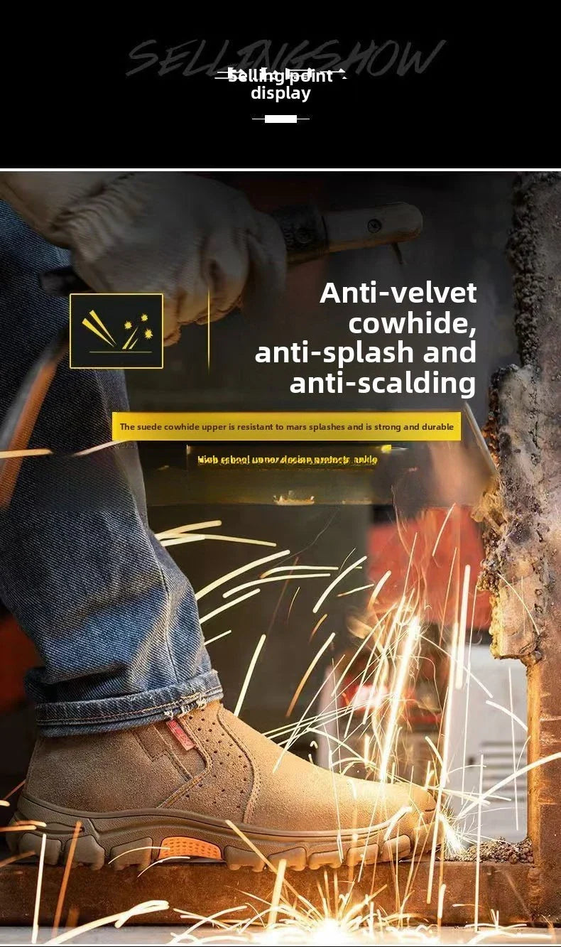Anti Smashing Plastic Steel Toe Insulated Shoes, Breathable Suede Leather, All Season Anti Scalding Welding Shoes