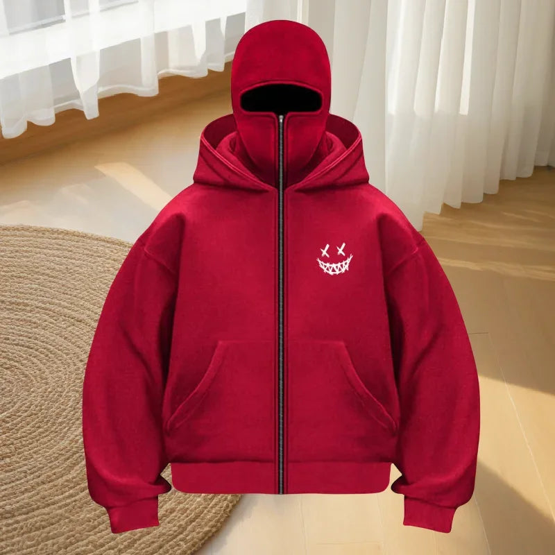 Men's fashion fitness street designer hoodie, autumn and winter fashion casual zipper hoodie, loose masked sweatshirt