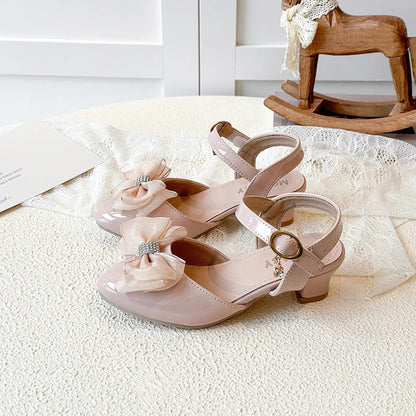 Girls Sandals Fashion Bow Girls High Heels Pink Kid Non-slip Princess Performance Shoes 3-18 Years Old Children's Leather Shoes