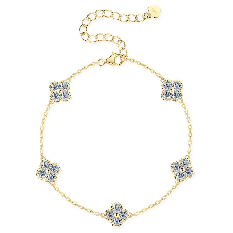 2025 New 925 Silver Flower Clover Bracelet Moissanite 3mm for Women 18k Gold Plated Fine Jewelry Certified Lab Diamond D-E