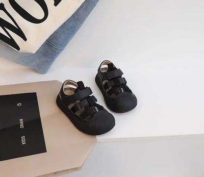 Children Sports Sandals Versatile Kids Causal Cut-outs Sandals Summer Fashion Boys Girls Patchwork Mesh Beach Shoes Black Beige