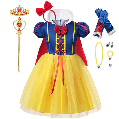 2026 Purim Snow White Dress Costume for Girls Childrens Carnival Christmas Party Princess Kids Birthday Clothes With Cloak Wig