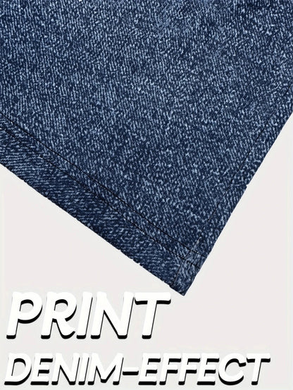 Denim Print High-Stretch Flared Pants Loose Fit Trousers