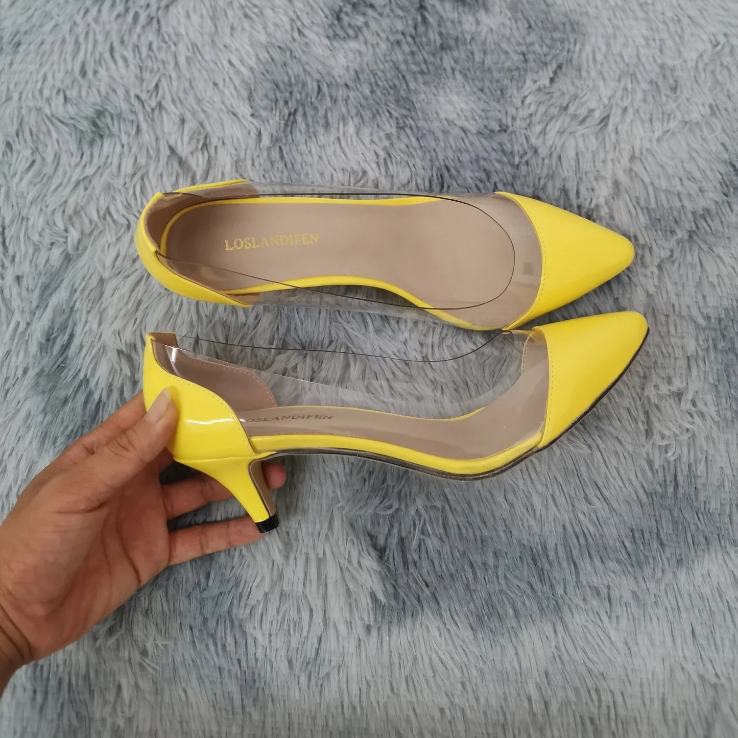 Women Pumps Spring Autumn PVC Transparent 5cm Low Heels Sexy Pointed Toe Slip-on Thin High Heels Party Wedding Shoes