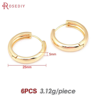 6PCS 14MM 16MM 18MM 23MM 25MM 30MM 18K Gold Color Brass Round Circle Loop Earrings Hoops Jewelry Making Supplies Accessories