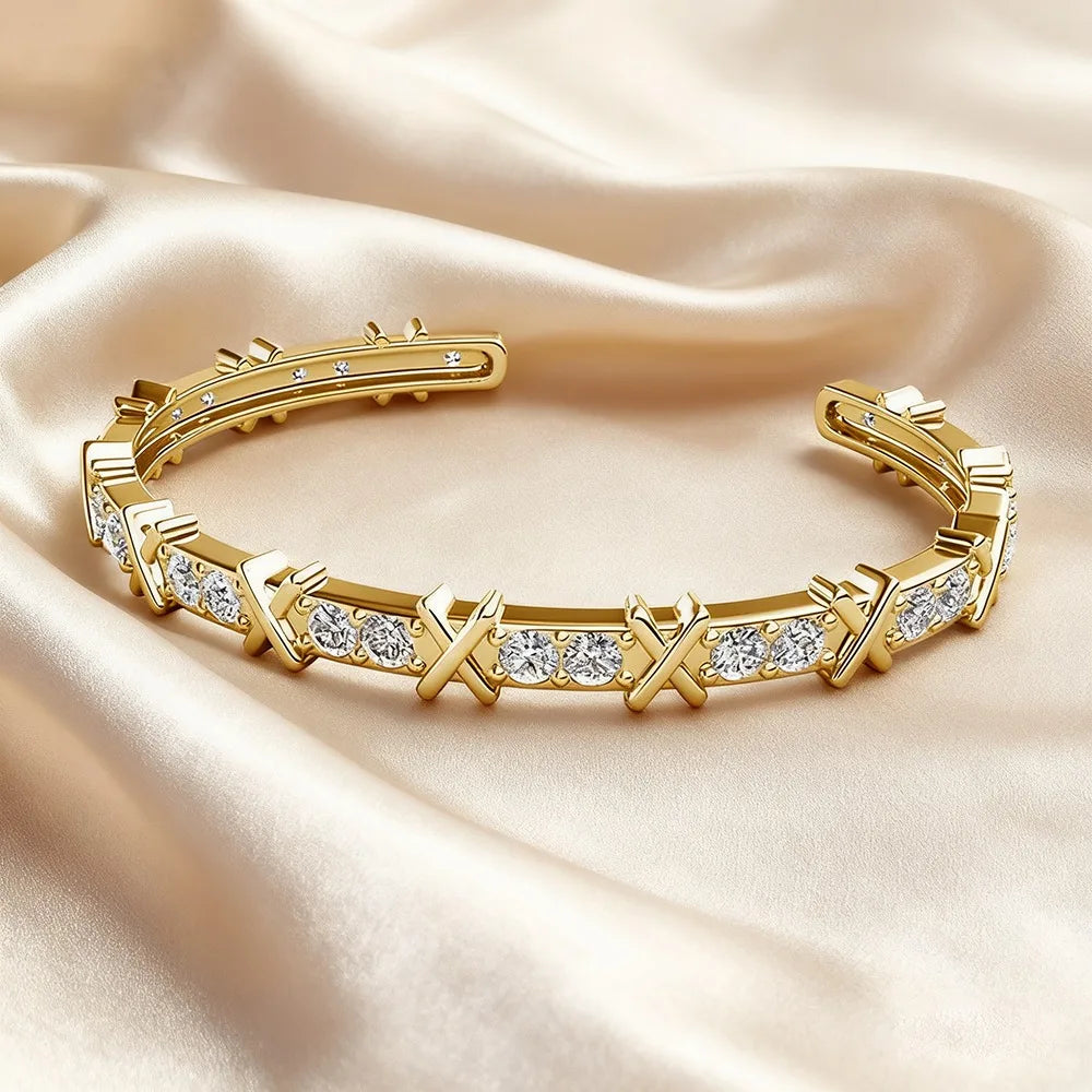 Crystals from Swarovski Letter X Cuff Bangle Women Men Fashion Stack-able White Bracelet Party Daily Charming Jewelry