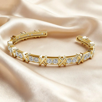 Crystals from Swarovski Letter X Cuff Bangle Women Men Fashion Stack-able White Bracelet Party Daily Charming Jewelry