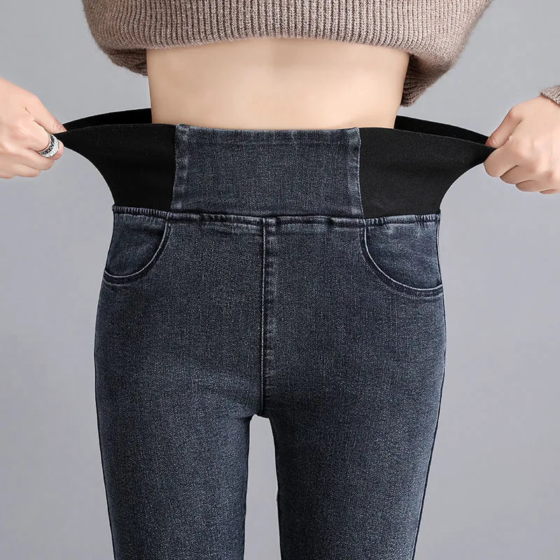 Calça Jeans Feminina Lápis Primavera Outono Cintura Alta Skinny Jeans Novas Coreanas Casuais Elásticas Vaqueros Leggings Vintage Kot Pantolon