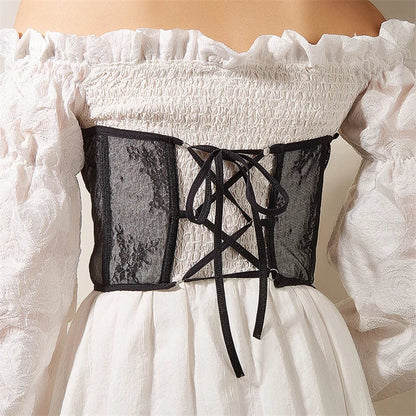 Pearl Chain Bustiers Tied Waspie Wide Belt Cinchers Underwire Lace-up Underbust Corset Bustier Corsets Tops Boned Corset