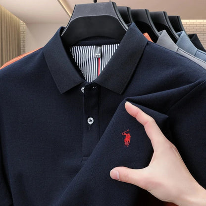 100% pure cotton men's short sleeved summer new golf lapel polo shirt, high-quality designer customized embroidered T-shirt