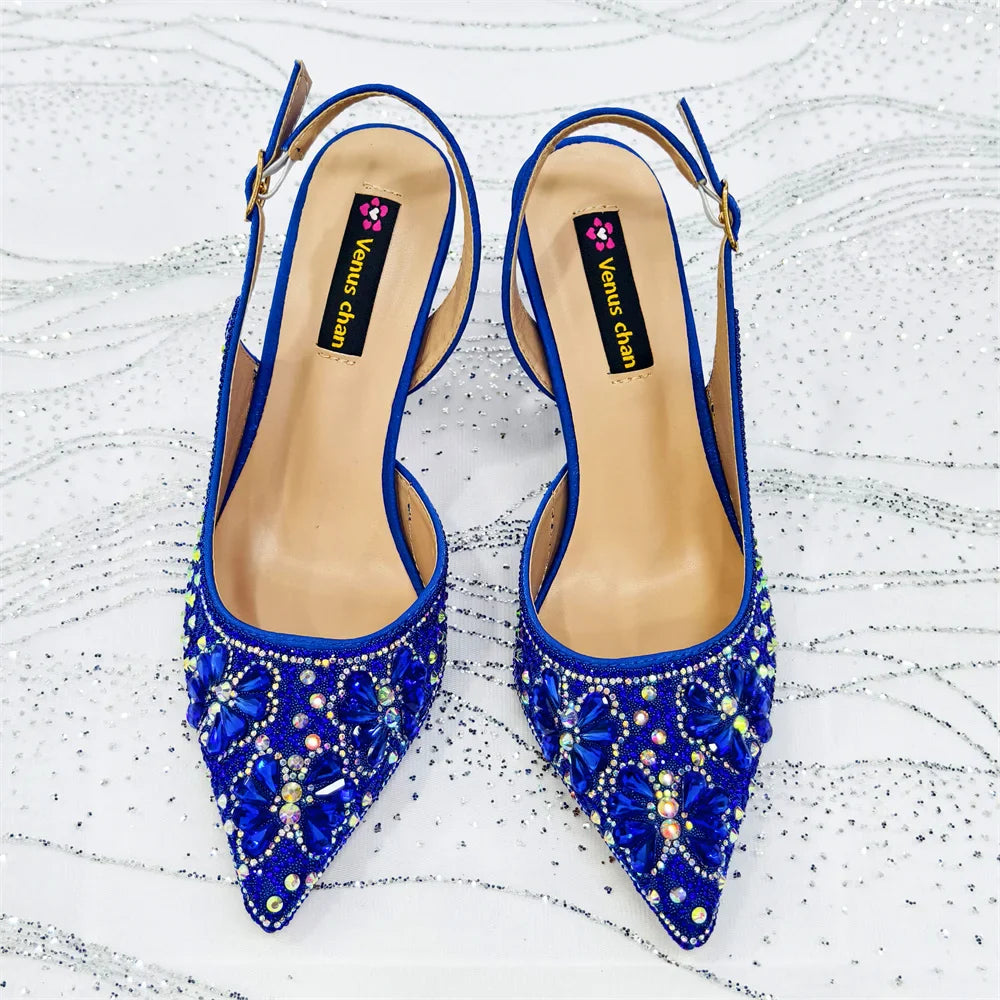 Purple High Heel Party Shoes & Rhinestone Handbag Set - Elegant Italian Design for Weddings and Special Occasion