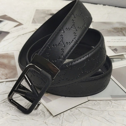2026 Luxury Designer Belt for Men – Letter Pattern, High-Quality Leather, Metal Buckle, Business & Casual Wear