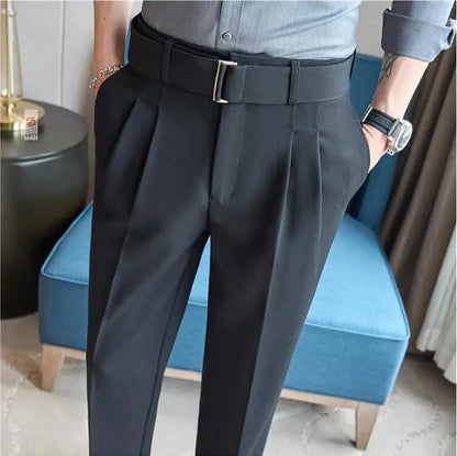 Quality Male Boutique Men Formal Wear Wedding Dress Trousers Men Belt Design British Style Business Casual Slim Suits Pants 3XL