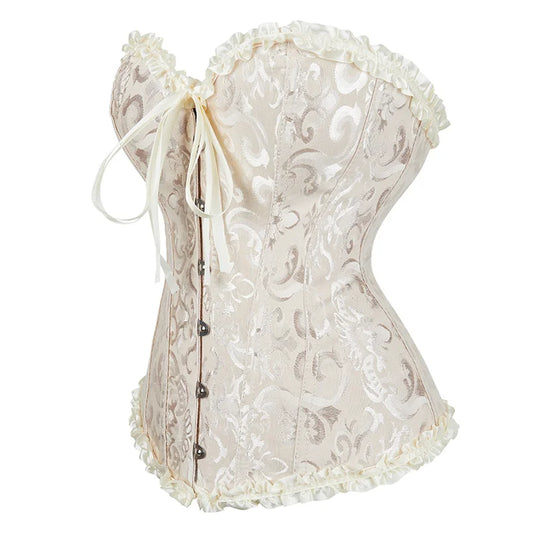 Victorian Corset Top Plus Size Overbust Corsets for Women Sexy Corset Bustier Lace Up Jacquard Corset Top y2k White Pink