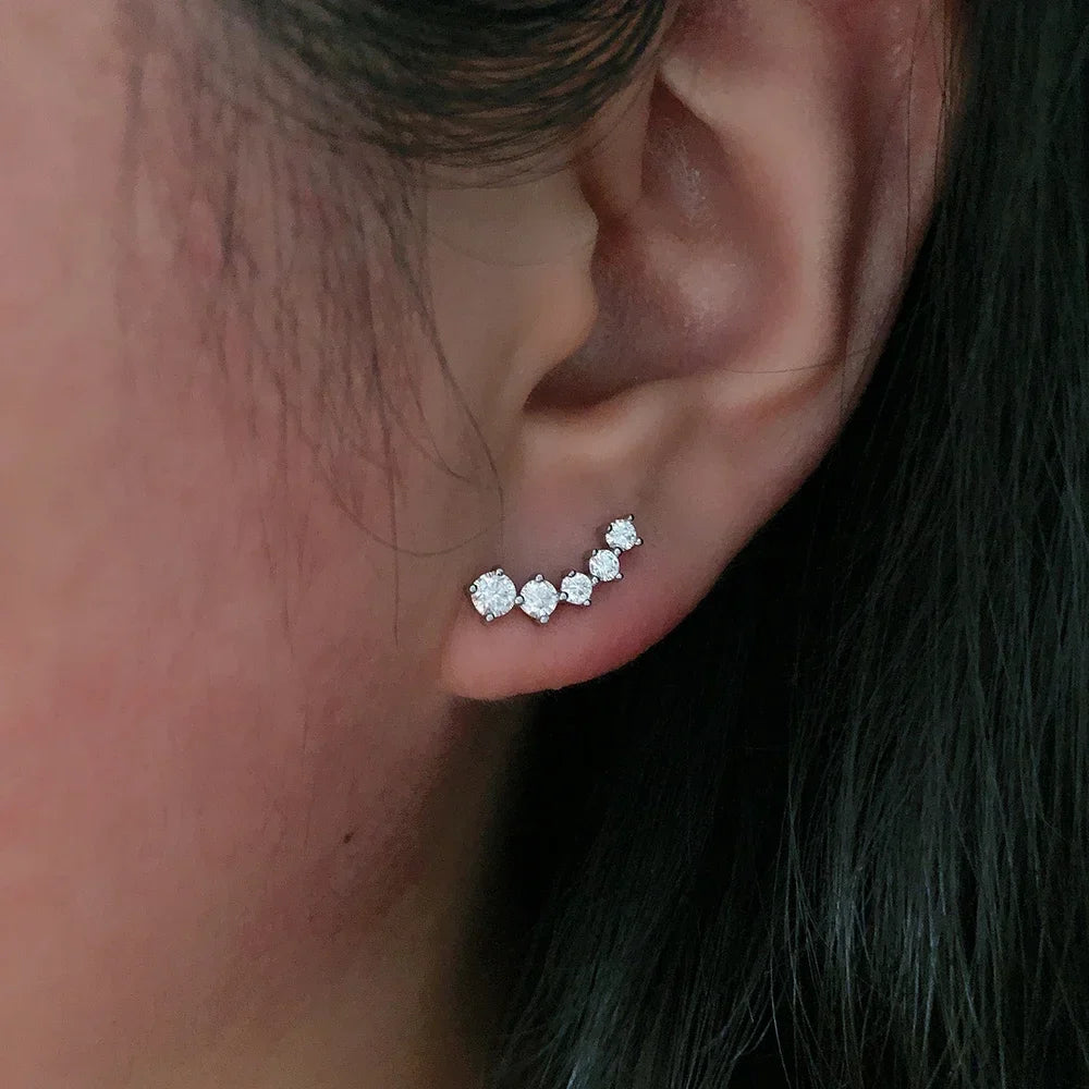 3/5-stone Smile Full Moissanite Diamond Stud Earring with Certificates 925 Sterling Silver Sparkling Diamond Earrings for Women