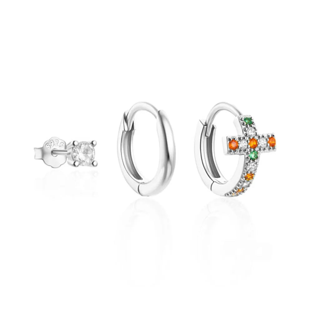 925 Sterling Silver 3pcs 4pcs Set Zircon Stud Earrings 18k Gold Star Minimalism Huggies Earring Fine Jewelly Set Party Gift