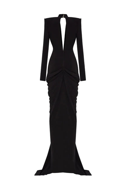 2025 New Spring Women Long Sleeve Deep V-Neck Bodycon Long Dress Elegant Evening Party Celebrate Cocktail Outfit Vestido