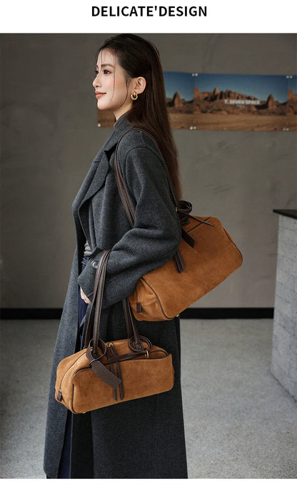 Autumn winter Women's Cow Genuine Leather Tote Bag suede commuting Cowhide Handbags Large Capacity Designer Luxury velvet Bags