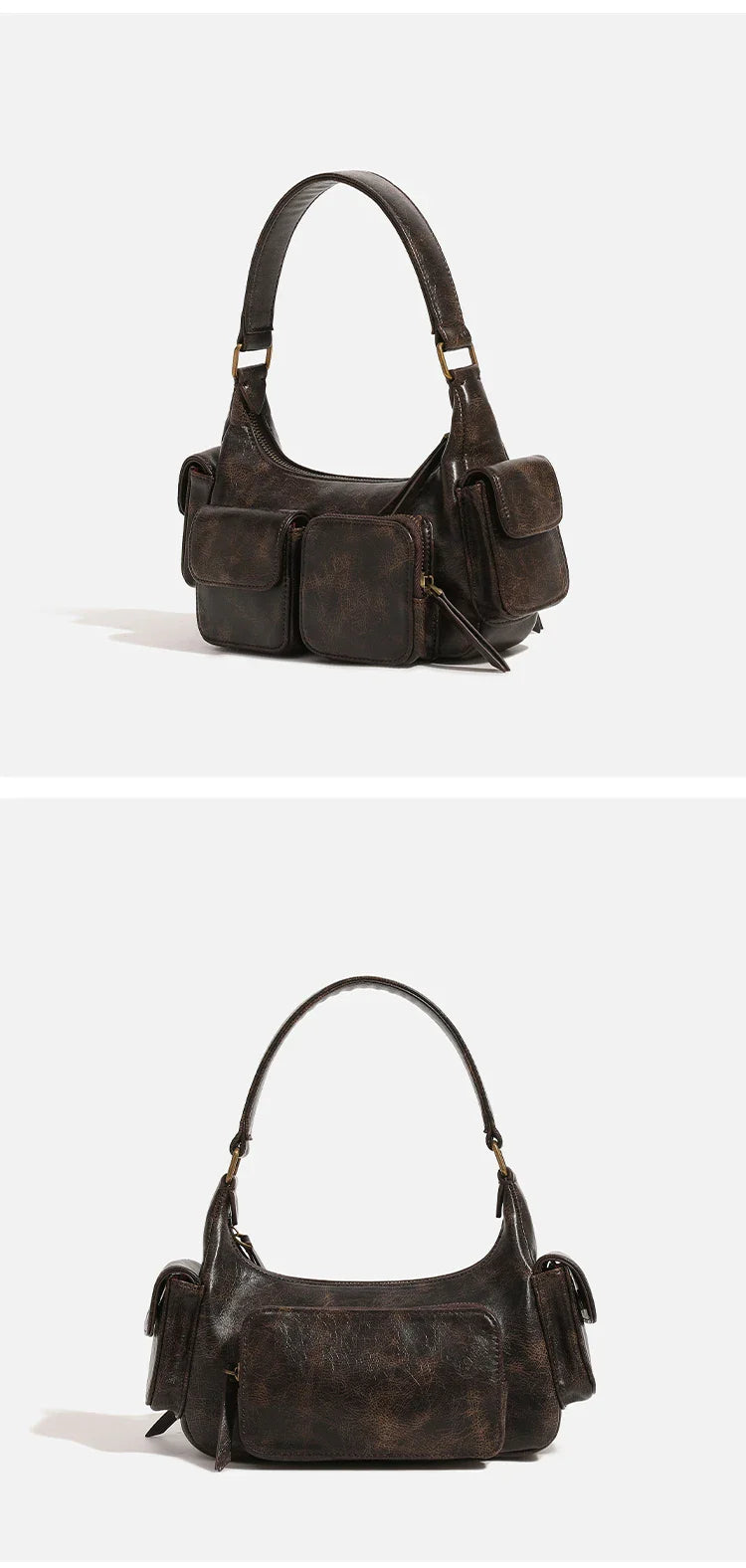 Small Double Pockets Shoulder Bags for Women 2024 New Fashion Trend Designer Underarm Bag Female Handbags and Purses Retro