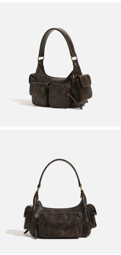 Small Double Pockets Shoulder Bags for Women 2024 New Fashion Trend Designer Underarm Bag Female Handbags and Purses Retro