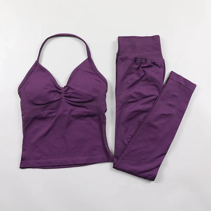Yoga Longline Strappy Top Leggings Set Women's Backless Camisole Built-In bra Vest High-Waisted Hip Lift Gym Shorts Sports Set