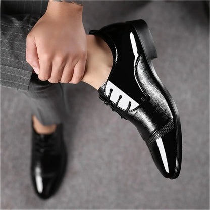 Men's Dress Shoes Cracked Pattern Trendy Oxford Stitching Uppers Business Casual Lace Up Derbys Shoes