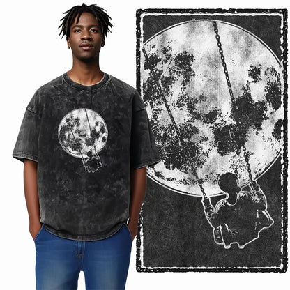 SA ASTRONAUT SPACE THEMES Printed Cotton Acid Washed Graphic Unisex T Shirt Cool Streetwear Men Tshirts Big Size Tee for men