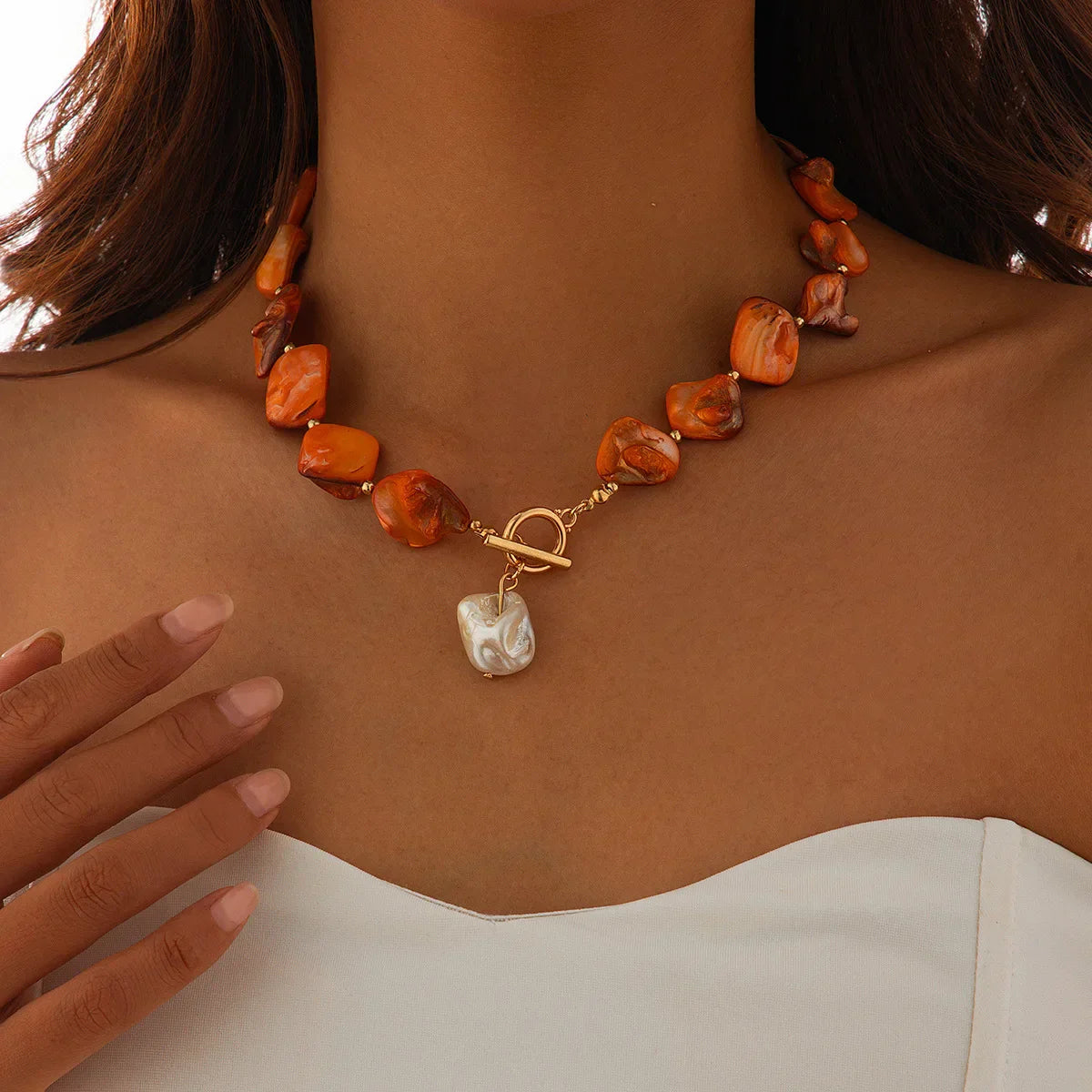 Retro Starfish White Shell Conch Pendant Necklace  Women 2024 Simple Creative Colorful Stones  Hand Woven beach Jewelry Girls
