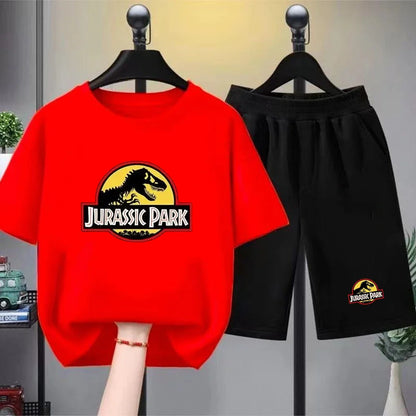 Children T-shirt+Shorts 2P Summer Clothing dinosaur Print Boy Girl Toddler 3-12Yrs Sports Short-Sleeved Casual Fashion Set