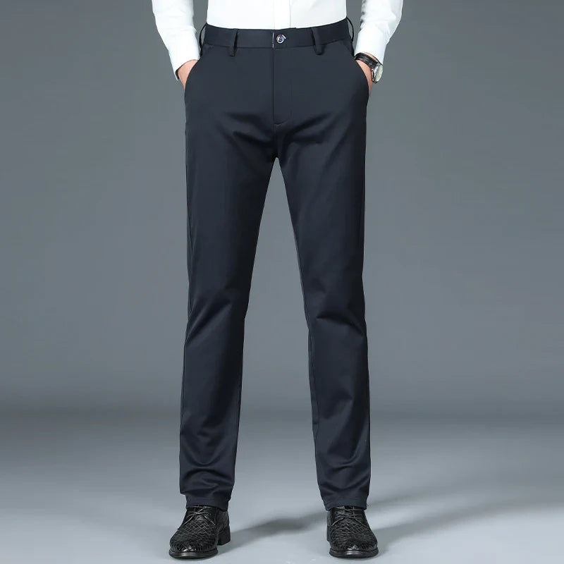 Business Formal Mens Casual Pants Autumn Winter Fashion Anti-wrinkle Straight Stretch Trousers Male Office Classic Suit Pants